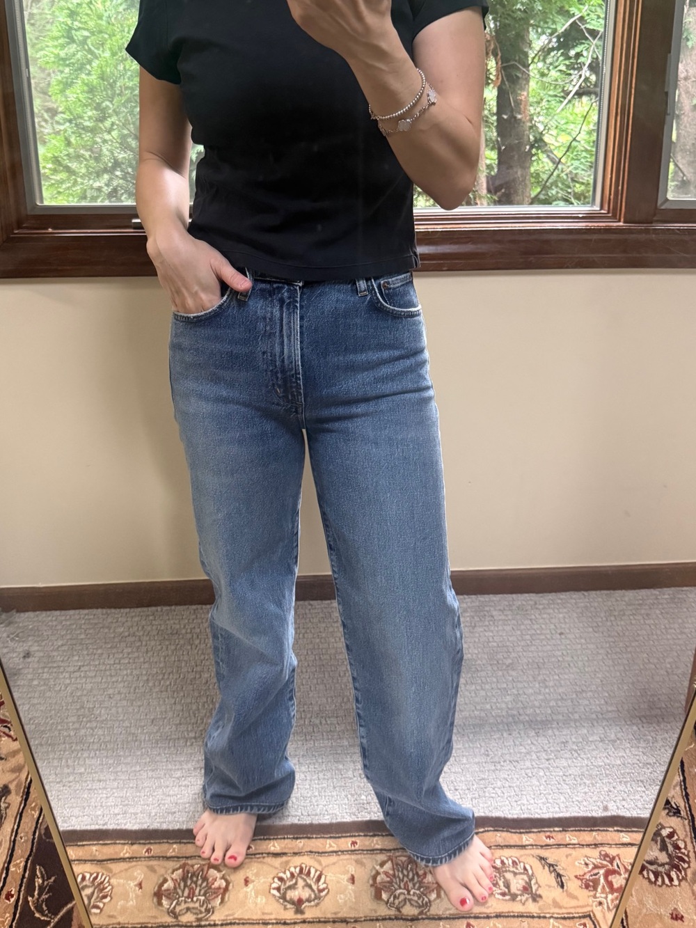 Agolde Relaxed Straight Jeans in Mid Blue Wash
